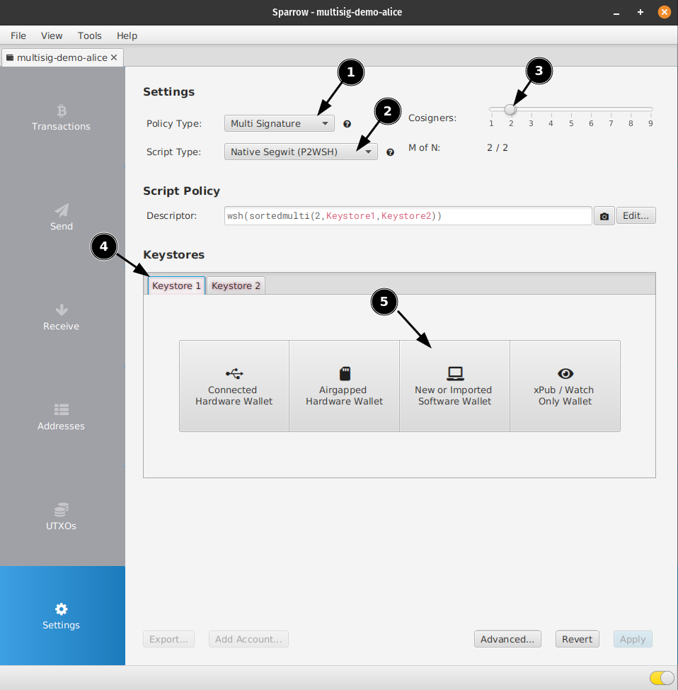 Guide - Sparrow multiparty multisig