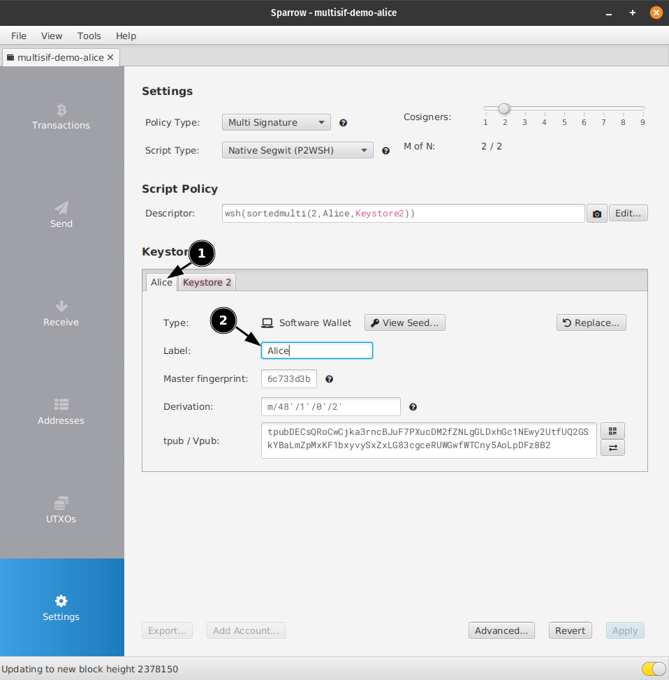 Guide - Sparrow multiparty multisig