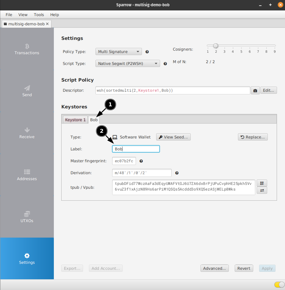 Guide - Sparrow multiparty multisig