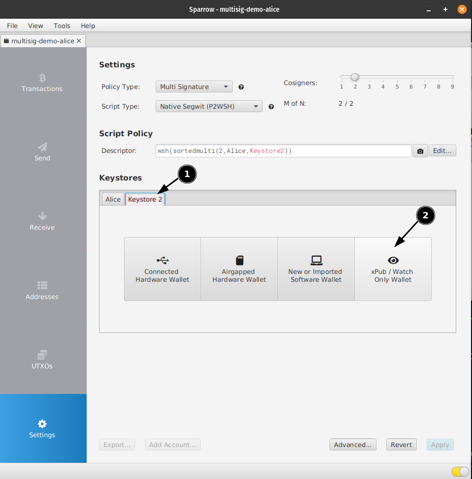 Guide - Sparrow multiparty multisig