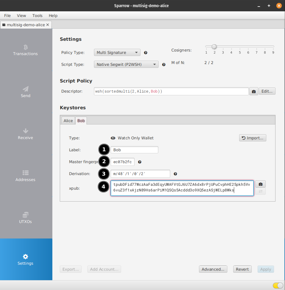 Guide - Sparrow multiparty multisig