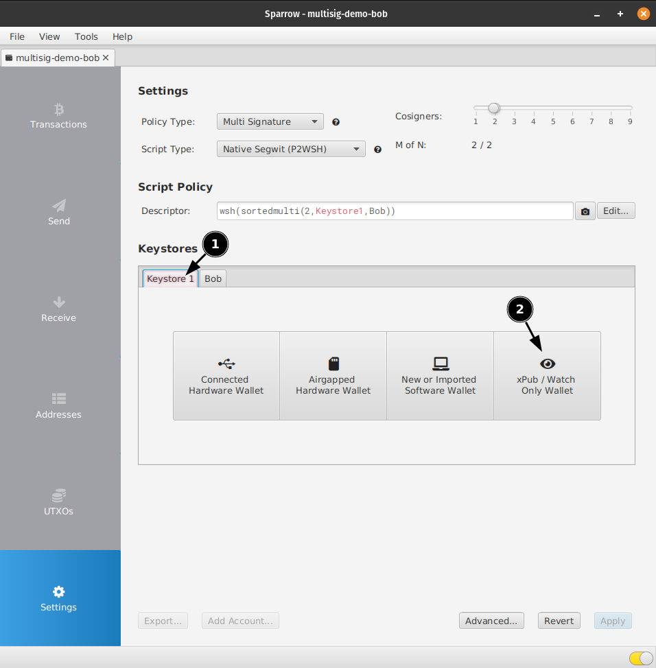 Guide - Sparrow multiparty multisig