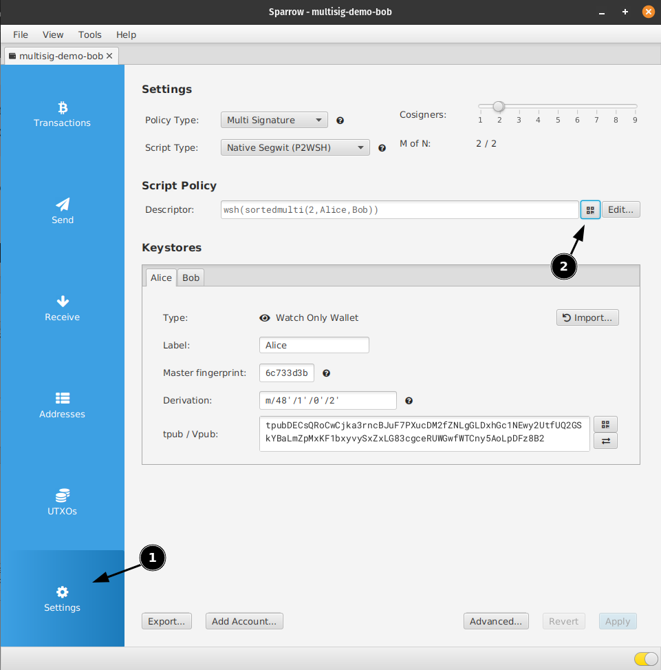 Guide - Sparrow multiparty multisig