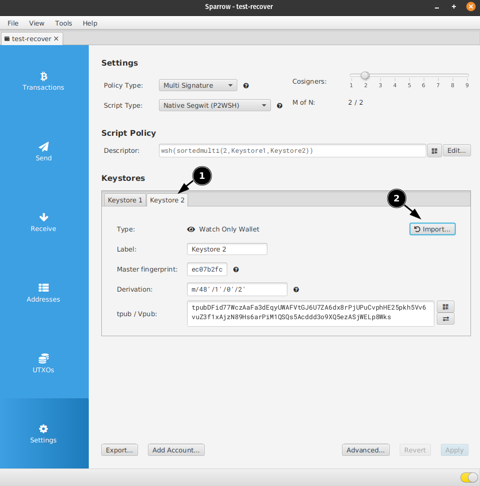 Guide - Sparrow multiparty multisig